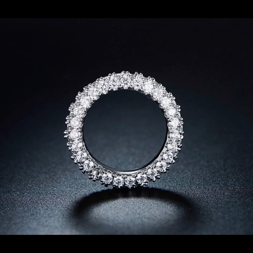 Womens 3 Row Eternity Ring Wedding Band | Barzel 18k White Gold  Plated Sz 5-9